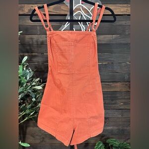 Free People Orange Strappy Denim Romper